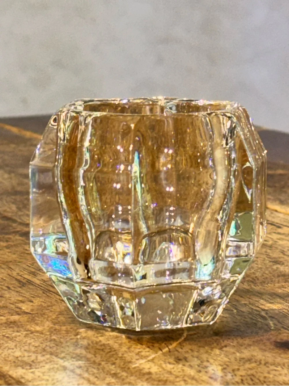 Vintage Heavy Crystal Glass Hexagon Votive Tealight Candle Holder Geometric